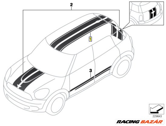 [GYÁRI ÚJ] MINI  R60 Countryman - Sportcsík tető dekor fólia 2. kép